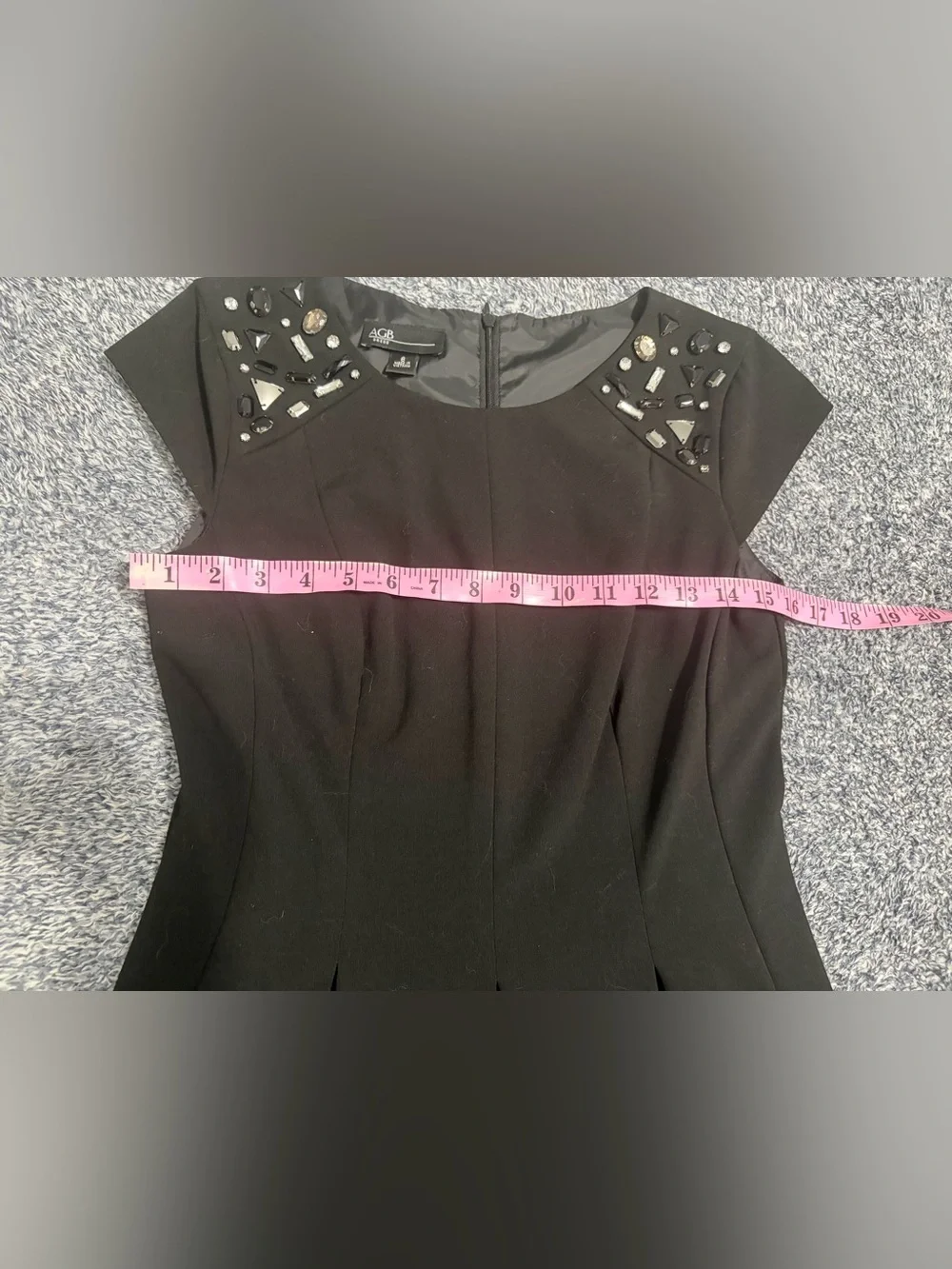 AGB Black Midi Dress with Beaded Shoulder Accents